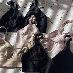 Women's Ribbed Nursing Bra Set - Black, Pink, Beige